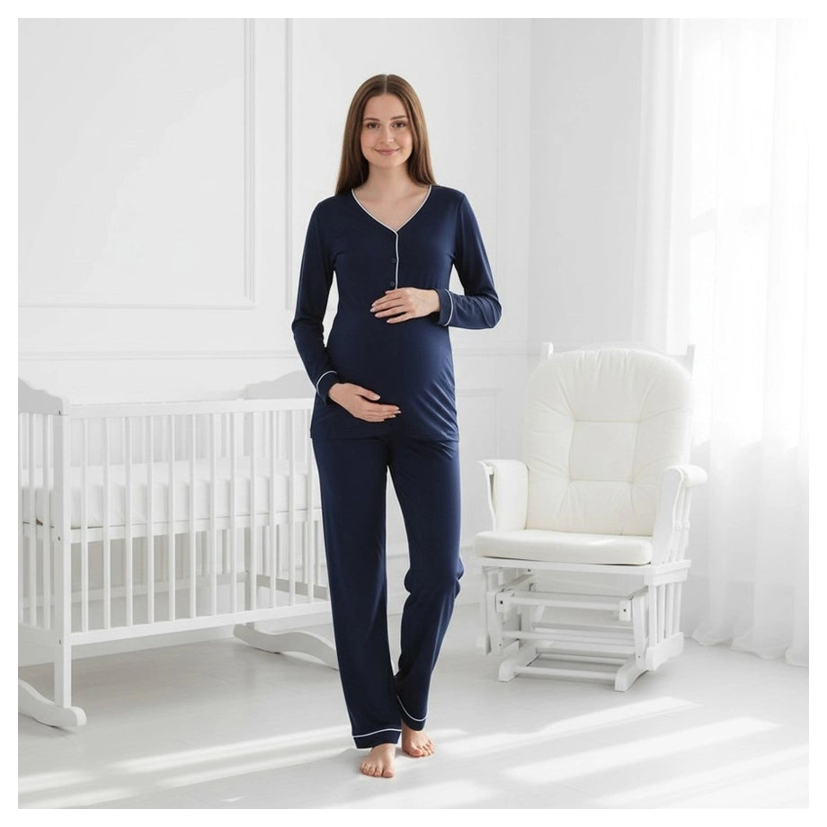 Mini Plum Pyjama Set Maternity & Nursing (Navy)