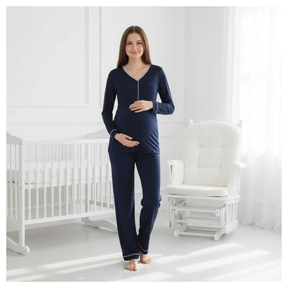 Mini Plum Pyjama Set Maternity & Nursing (Navy)