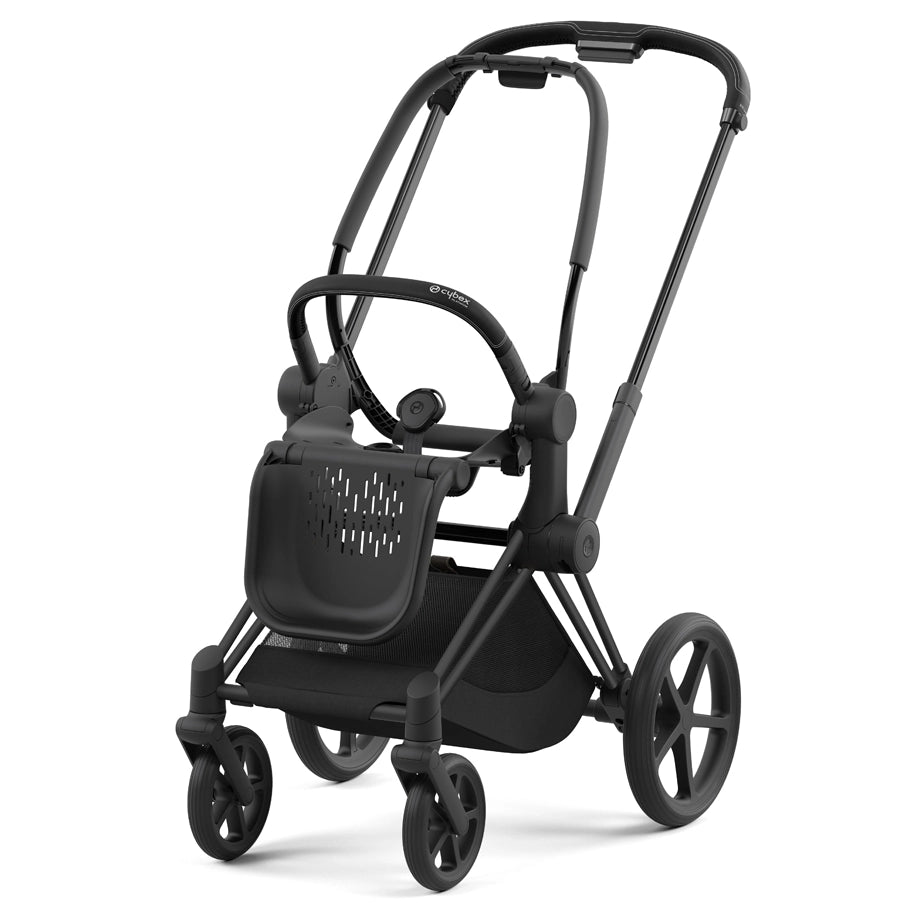 Cybex Priam Travel System Bundle (Black Frame Stroller) with Simply Flowers Carry Cot, Seat Pack & Cloud Car Seat (Pink)