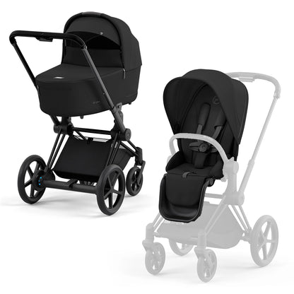Cybex Priam Matt Black Frame+ Seat Pack & Lux Carry Cot R