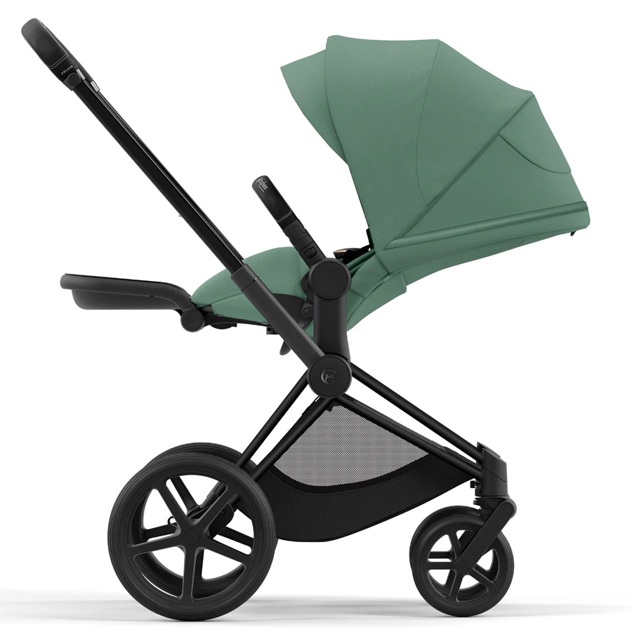 Cybex - إطار Priam باللون الأسود غير اللامع مع مجموعة مقعد Cybex - إطار Priam باللون الأسود غير اللامع مع مجموعة مقعد
