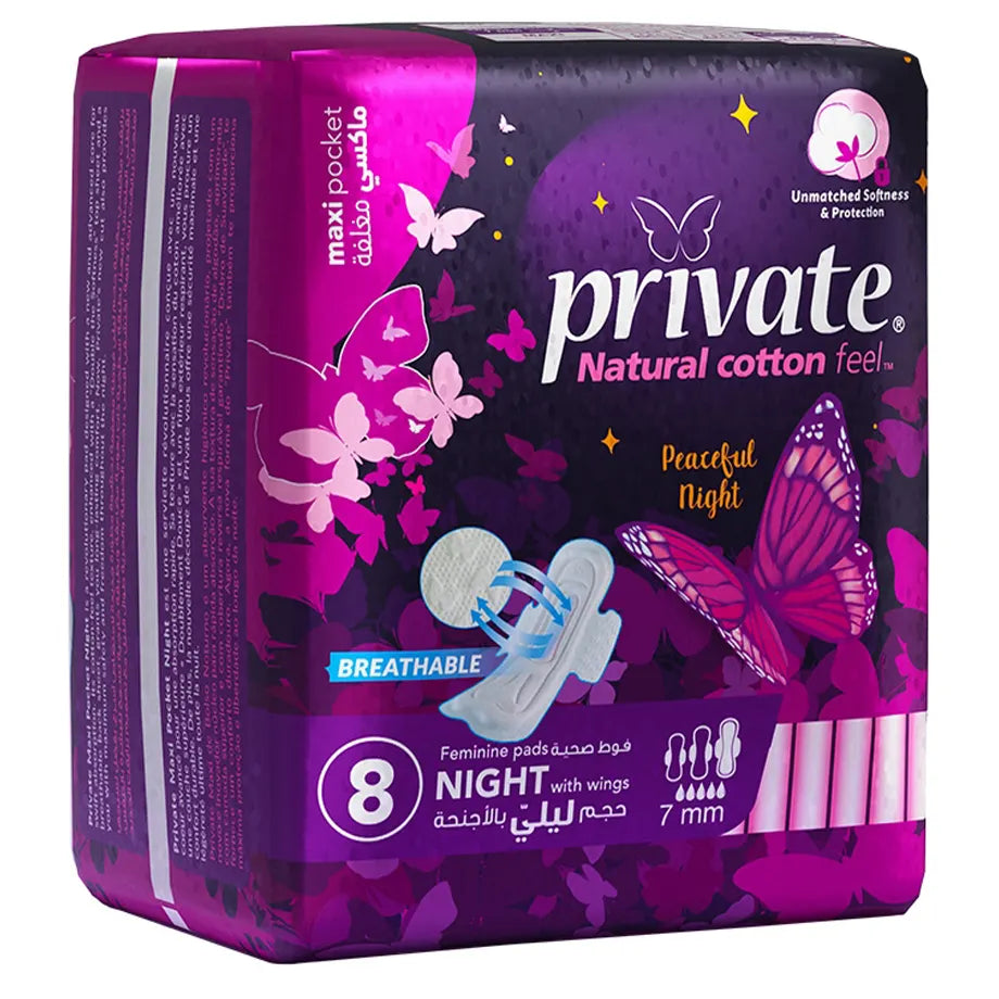 Private Maxi Folded Night Sanitary Pads with Wings (8 Pads)