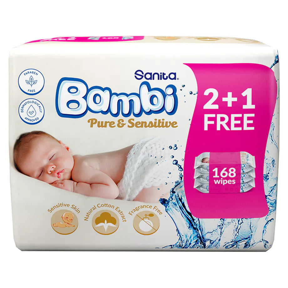 Bambi Baby Wet Wipes Pure and Sensitive - 168 Wipes