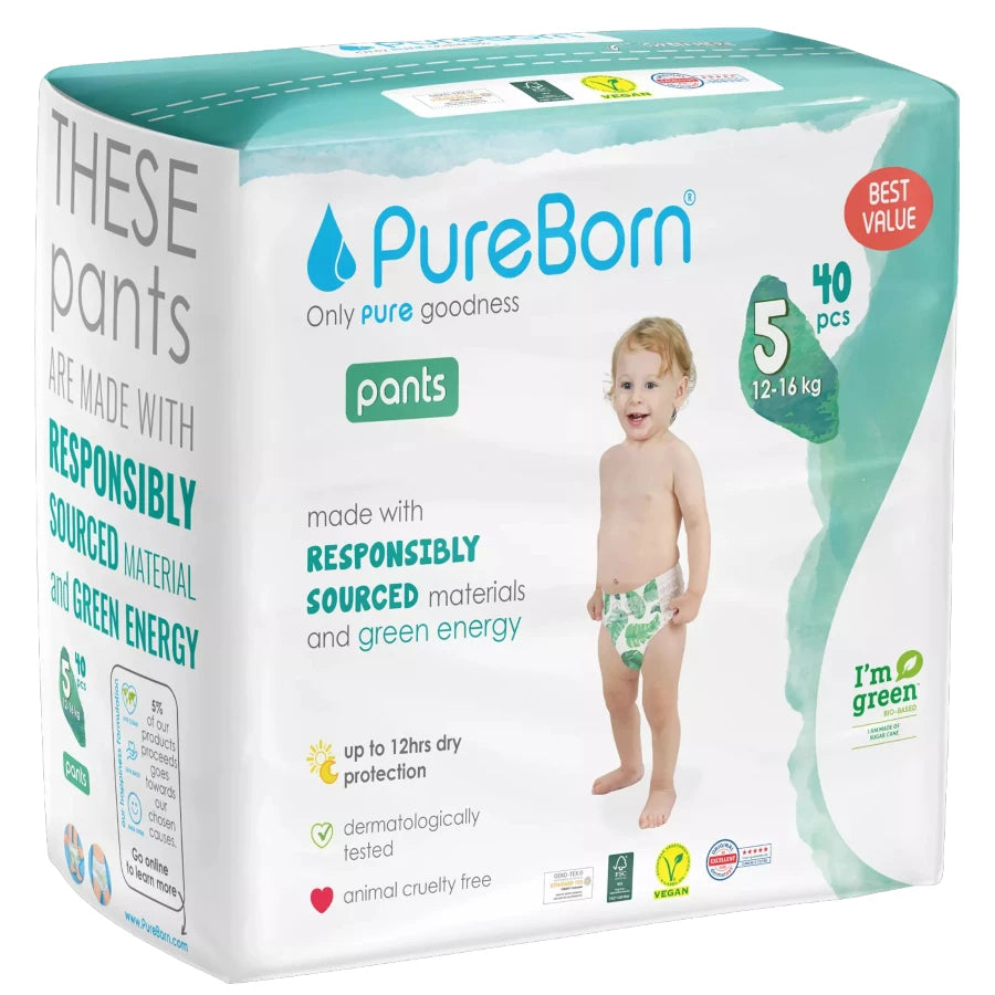 Pure Born Organic Bamboo Diaper Pants Size 5 (Pack of 40)