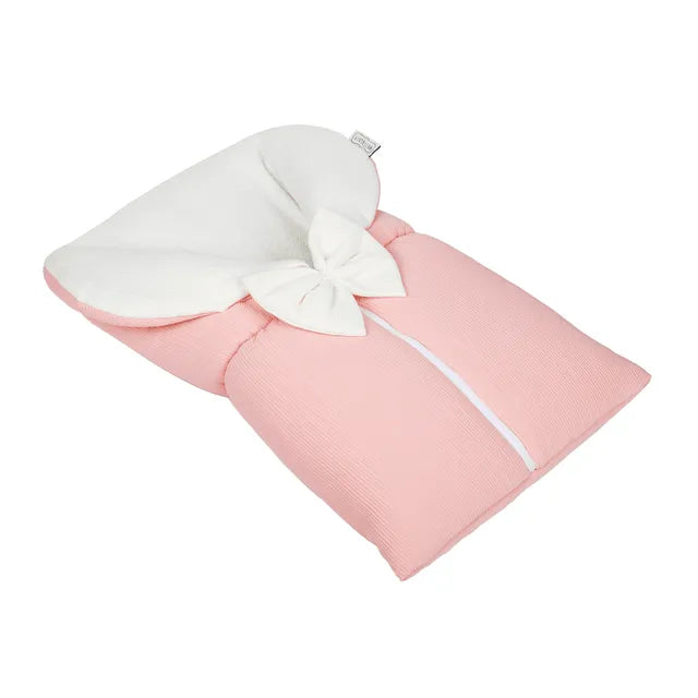 Little Angel White & Grey Sleeping Bag White W/Bow (Peach)