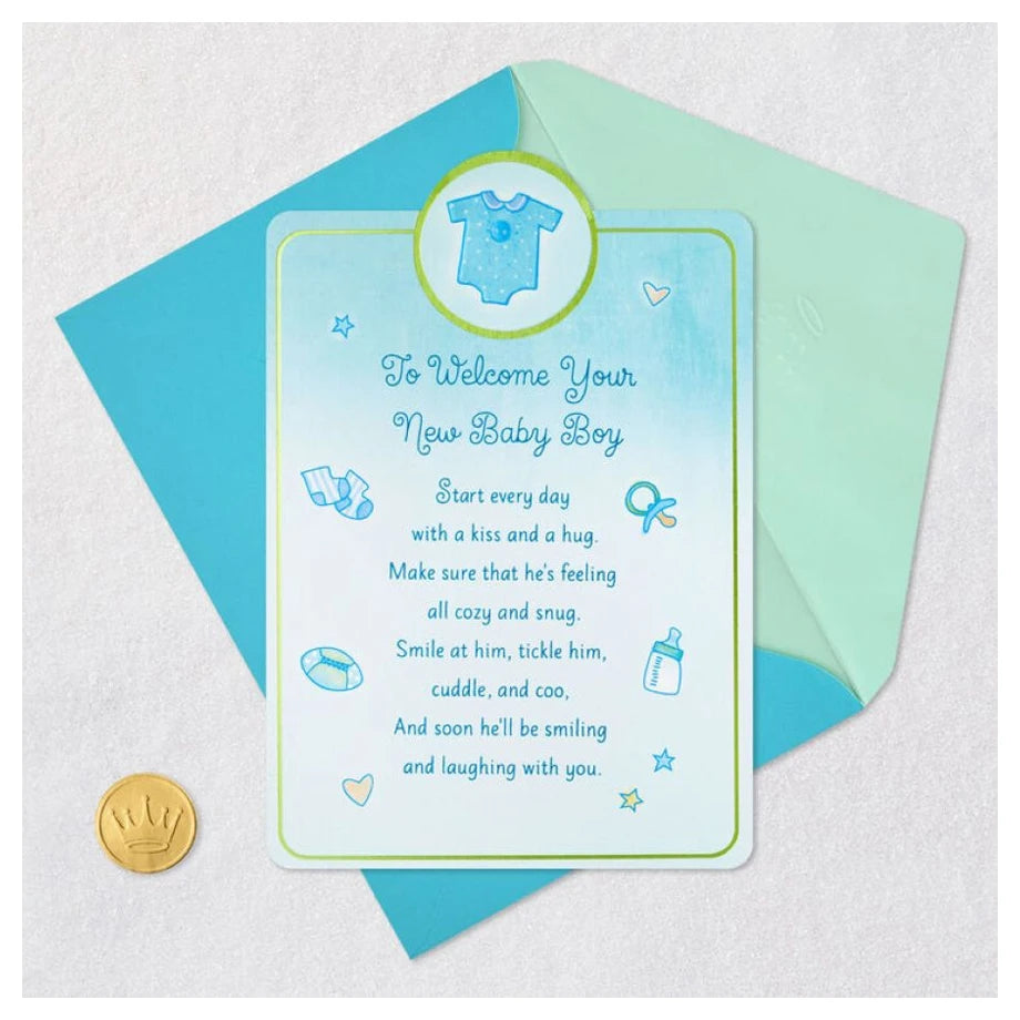 Hallmark Welcome with a Kiss and Hug New Baby Boy Card