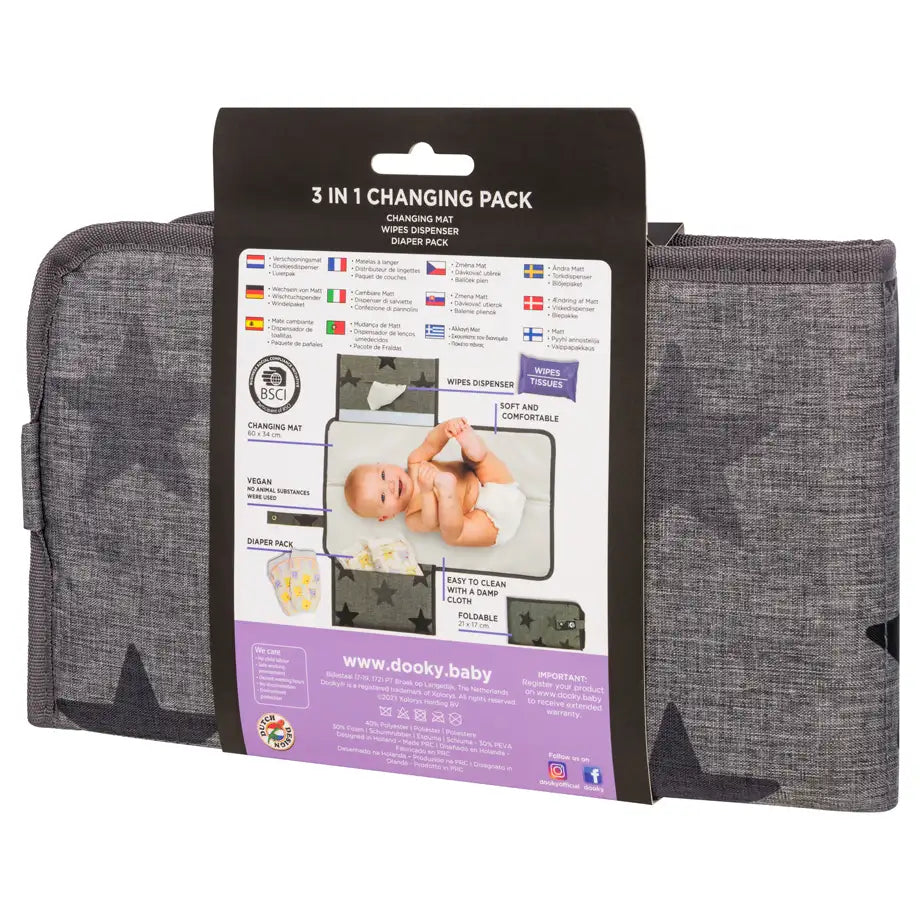 Dooky 3 in 1 Diaper Changing Pack (Grey Stars)