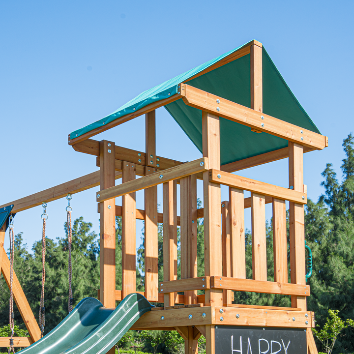 Mount Peak Taschhorn Wooden Swing Set with Slide & Playhouse