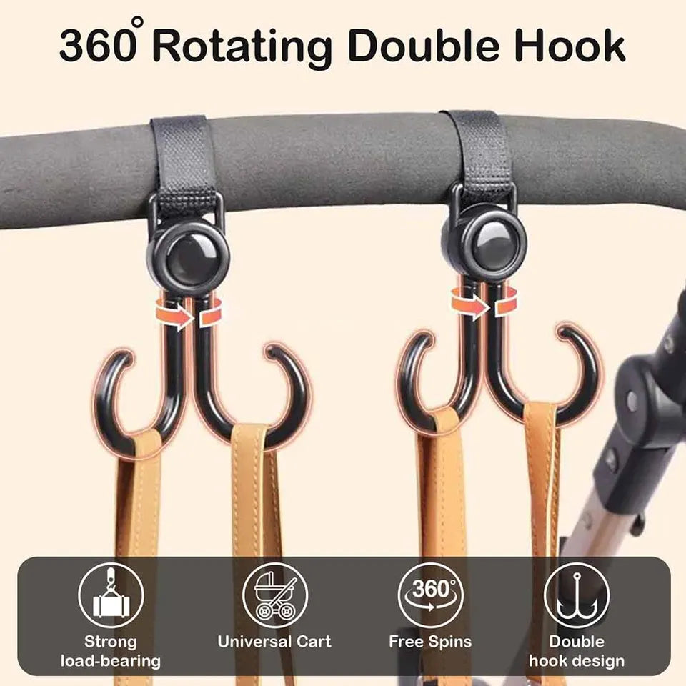 Sunveno 360° Universal Multipurpose Stroller Hook Pack of 2 (Black)