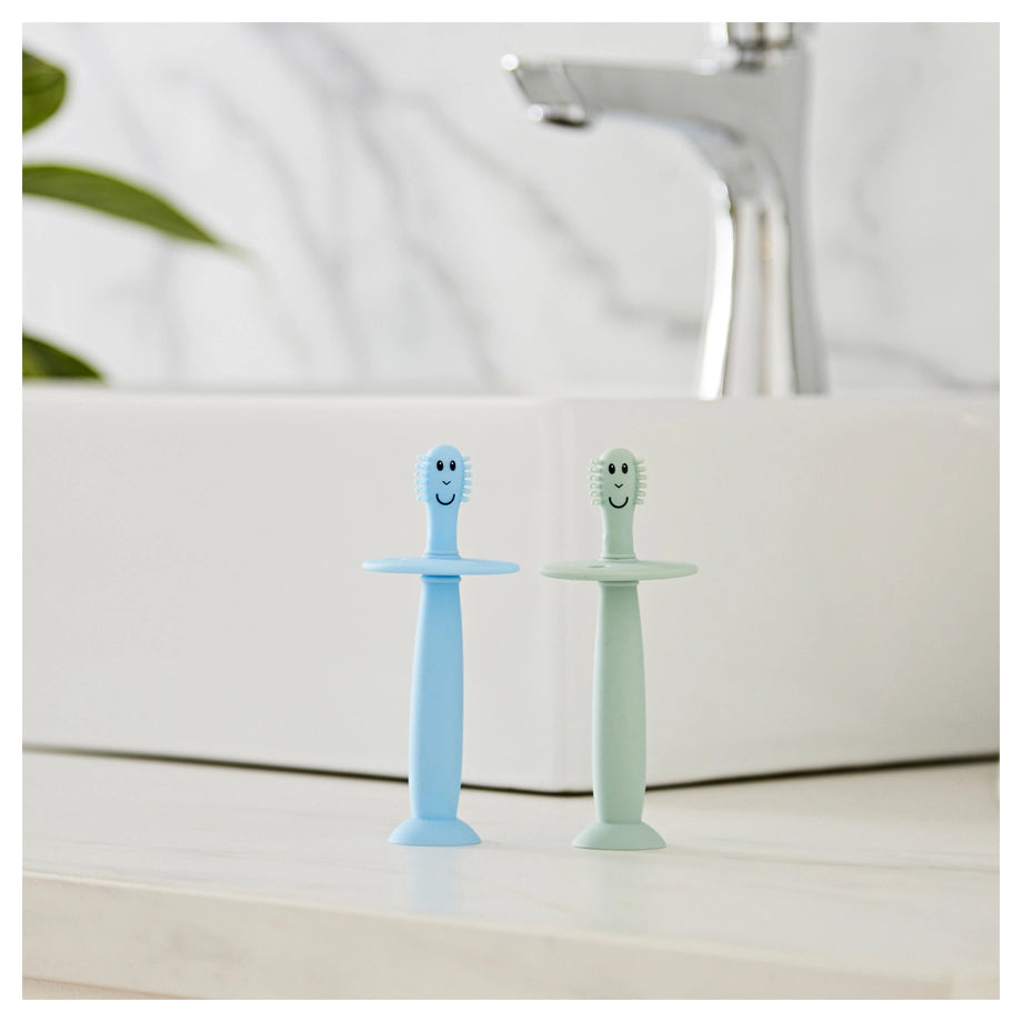 Matchstick Monkey Training Toothbrush With Stopper (Mint Green and Light Blue) Matchstick Monkey Training Toothbrush With Stopper (Mint Green and Light Blue)