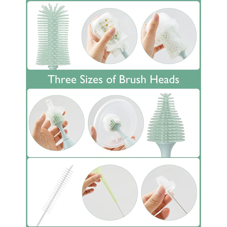 Momcozy Bottle Brush Kit Innovative Push-Press Design For Better Cleaning (Green)