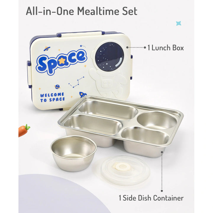 Bonfino Lunch Box Leak-Resistant Seal Space (White and Blue)