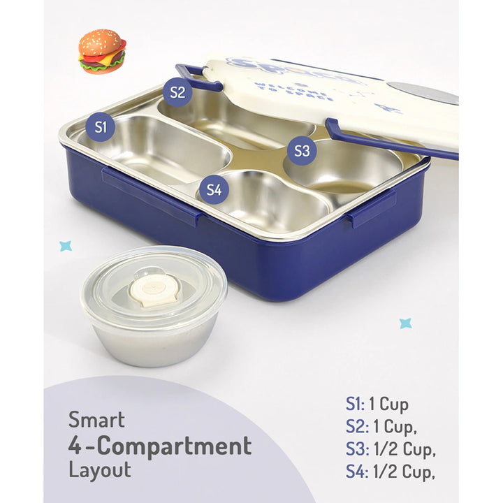 Bonfino Lunch Box Leak-Resistant Seal Space (White and Blue)