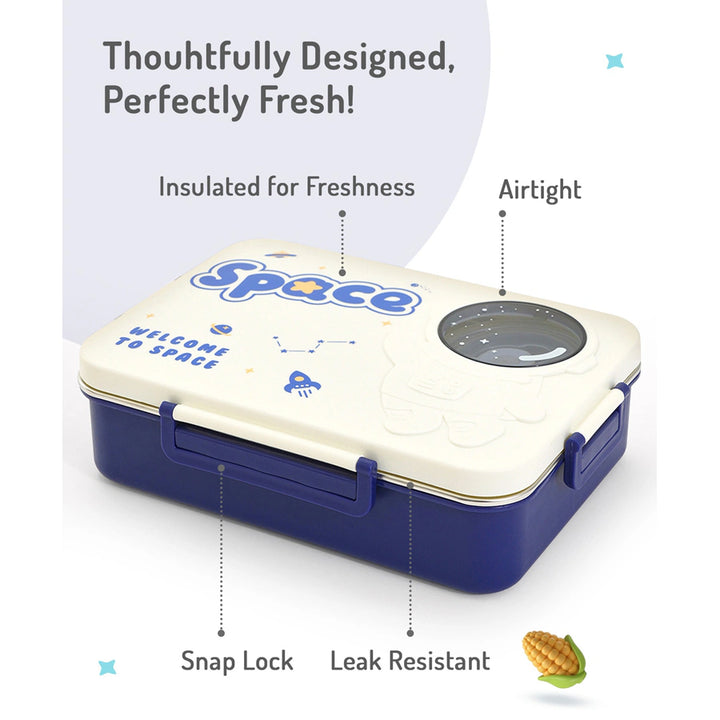 Bonfino Lunch Box Leak-Resistant Seal Space (White and Blue)