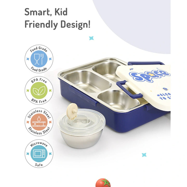 Bonfino Lunch Box Leak-Resistant Seal Space (White and Blue)