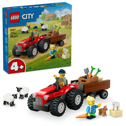 Lego City Red Farm Tractor With Trailer & Sheep Toy Playset