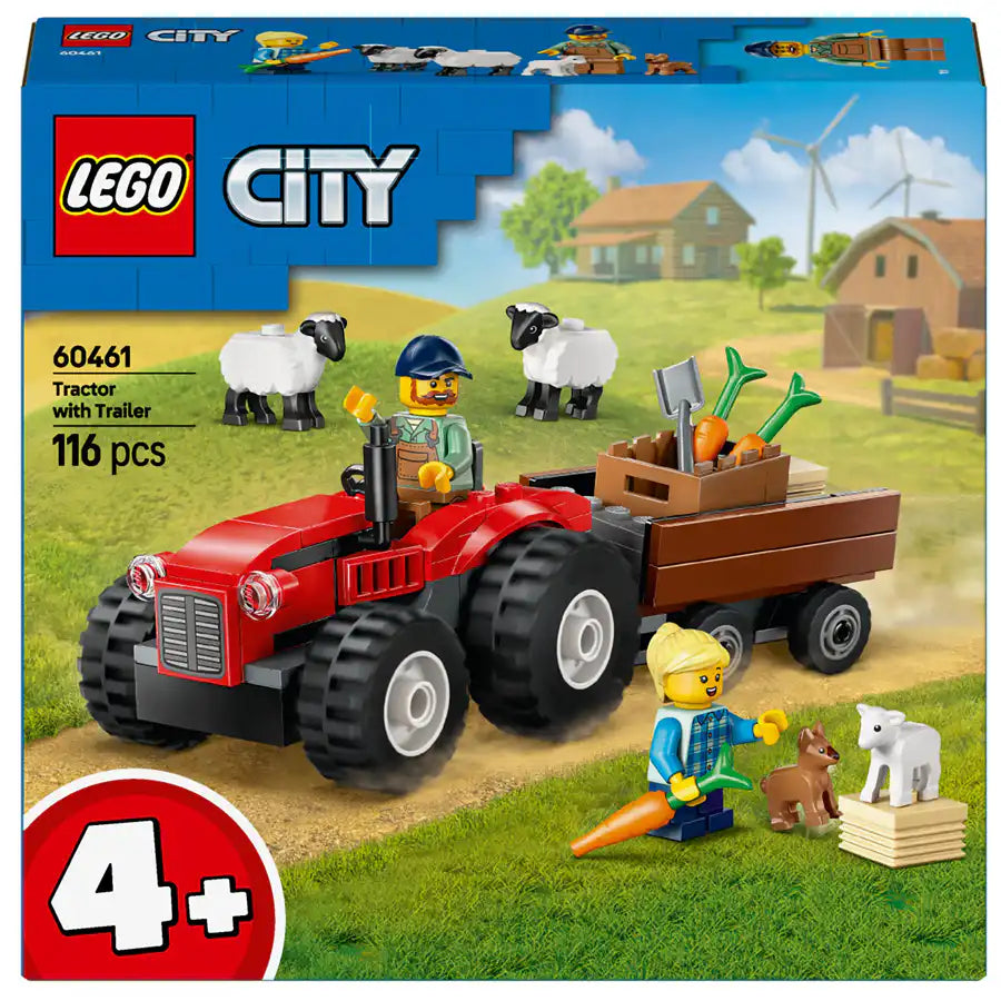 Lego City Red Farm Tractor With Trailer & Sheep Toy Playset