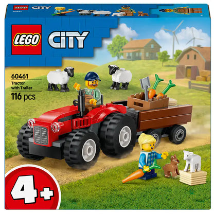 Lego City Red Farm Tractor With Trailer & Sheep Toy Playset