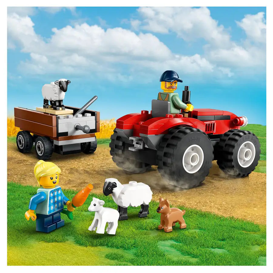 Lego City Red Farm Tractor With Trailer & Sheep Toy Playset