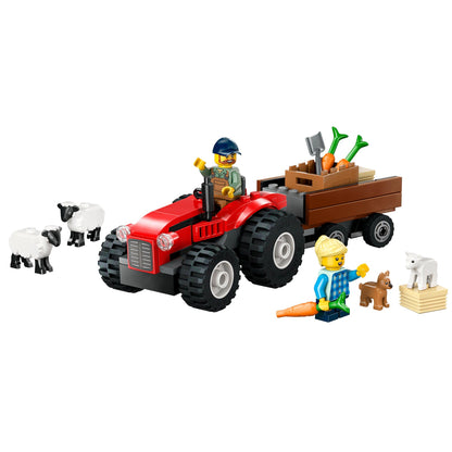 Lego City Red Farm Tractor With Trailer & Sheep Toy Playset