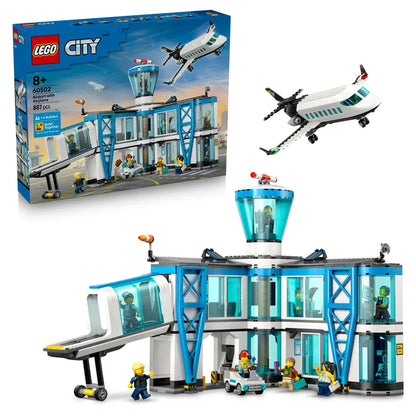 LEGO City Airport with Airplane 60502 Building Toy Set (887 Pieces)