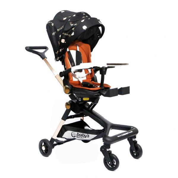 Baby's Nest 2 in 1 Stroller (Black With Brown)