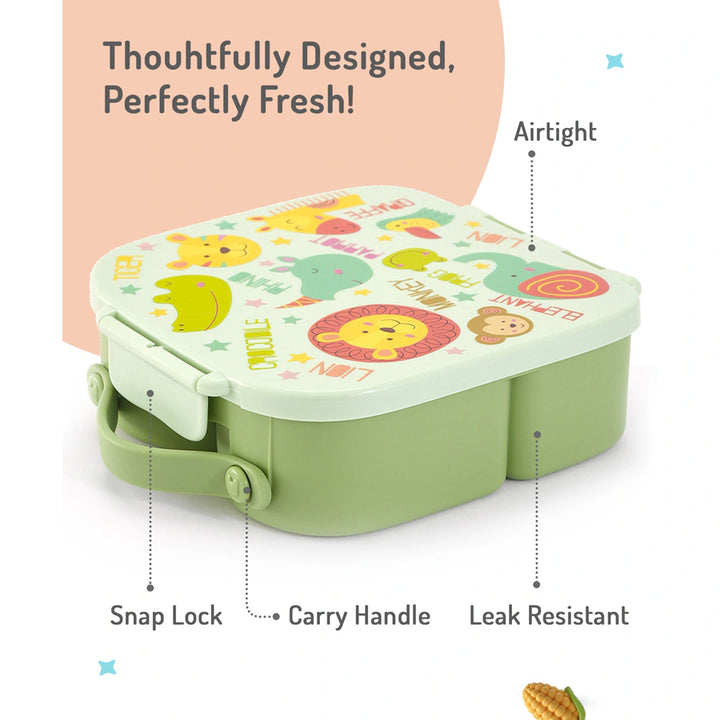 Bonfino Lunch Box Leak-Resistant Seal Animal (Green)