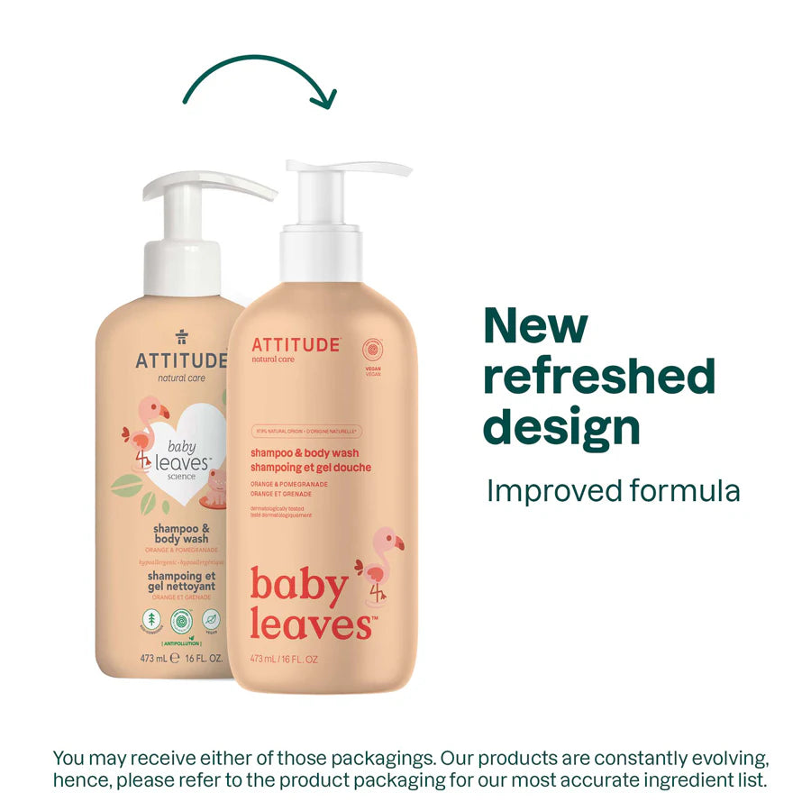 Attitude Baby Leaves 2-in-1 Shampoo & Body Wash, Orange and Pomegranate 473ml