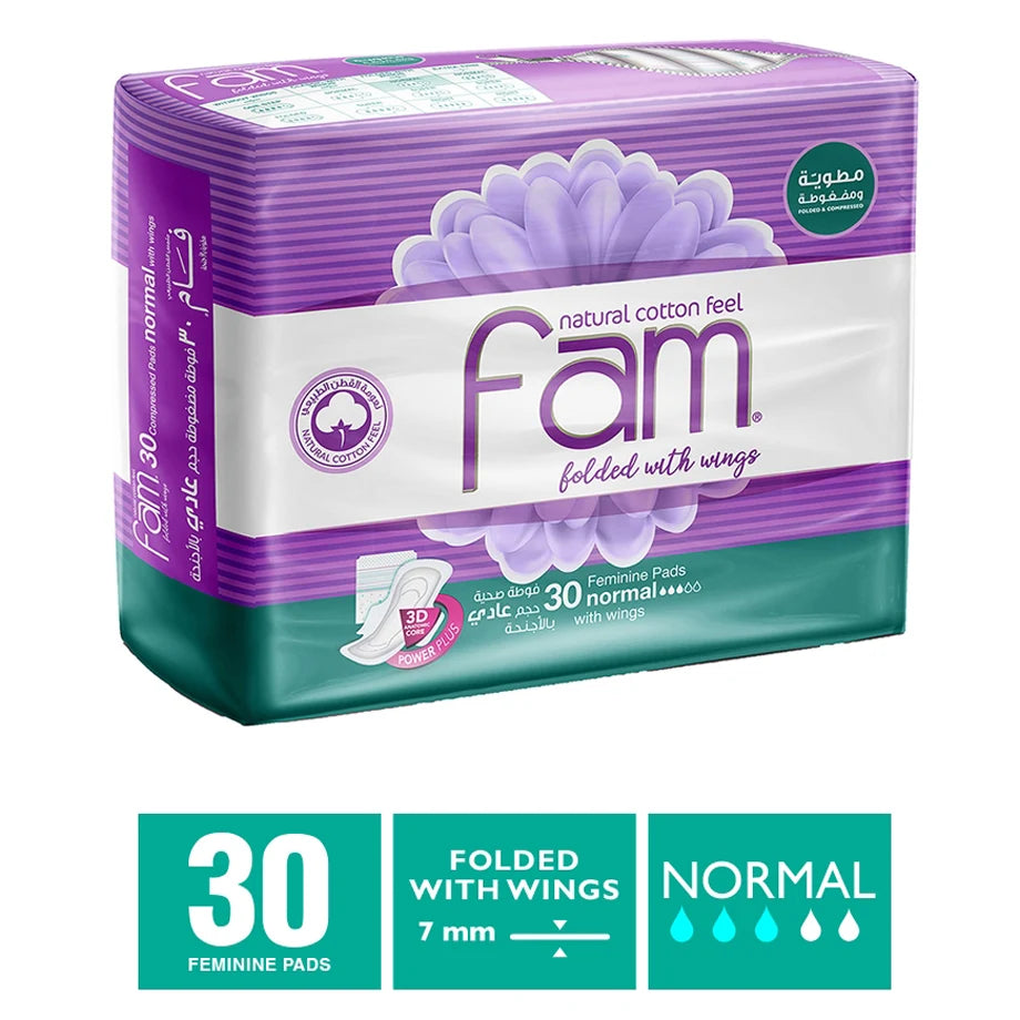 Fam Maxi Thick Folded Normal Sanitary Pads with Wings (30 pcs)