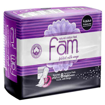 Fam Maxi Thick Folded Night Sanitary Pads with Wings (8 Pads)
