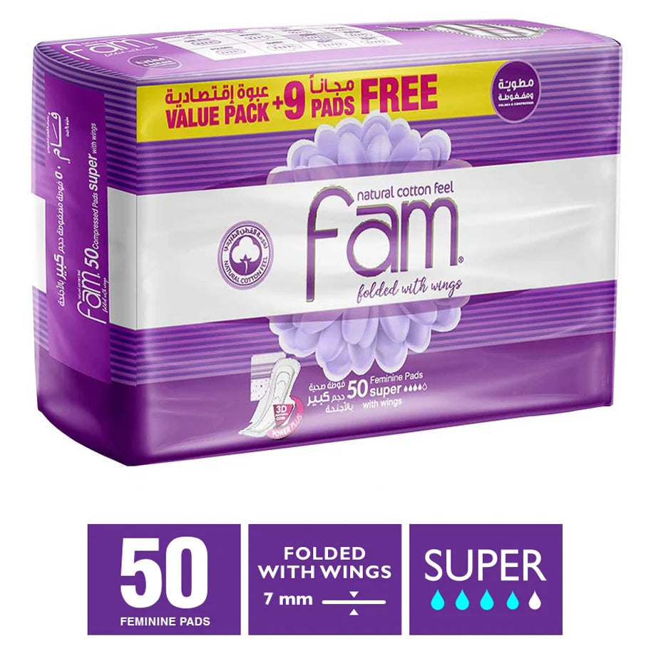 Fam Maxi Folded Sanitary Pads with Wings (Super 50 Pads)