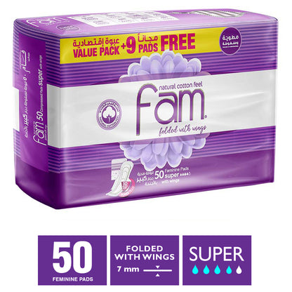 Fam Maxi Folded Sanitary Pads with Wings (Super 50 Pads)