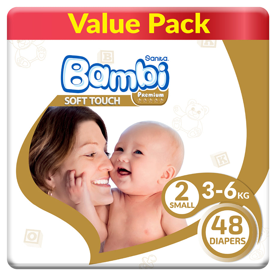Bambi Baby Diapers Size 2 (3–6 kg) Pack of 48 (Value Pack)