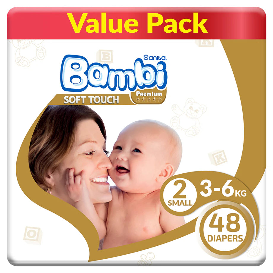 Bambi Baby Diapers Size 2 (3–6 kg) Pack of 48 (Value Pack)