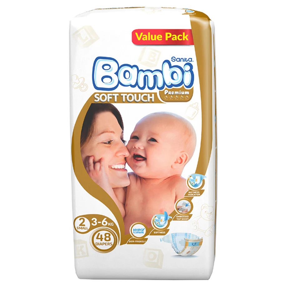 Bambi Baby Diapers Size 2 (3–6 kg) Pack of 48 (Value Pack)
