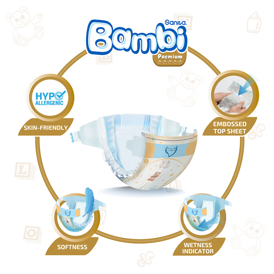 Bambi Baby Diapers Size 2 (3–6 kg) Pack of 48 (Value Pack)