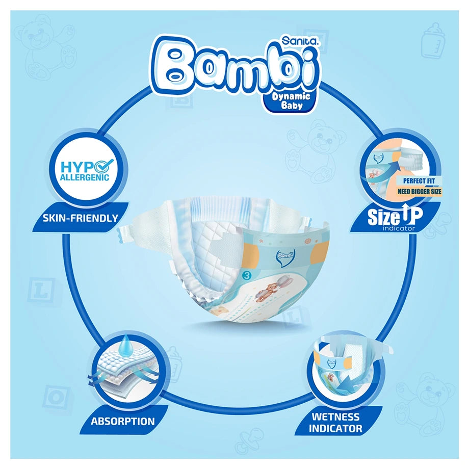 Bambi Baby Diapers Regular Pack of 15 Medium Size (6–11 kg)