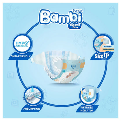 Bambi Baby Diapers Regular Pack of 15 Medium Size (6–11 kg)