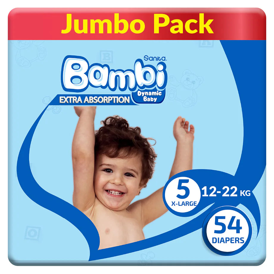 Bambi Baby Diapers Size 5 (13–25 kg) Pack of 54 (Jumbo Pack)