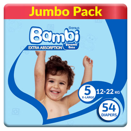 Bambi Baby Diapers Size 5 (13–25 kg) Pack of 54 (Jumbo Pack)
