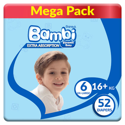 Bambi Baby Diapers Size 6 (16+ kg) Pack of 52 (Mega Pack)