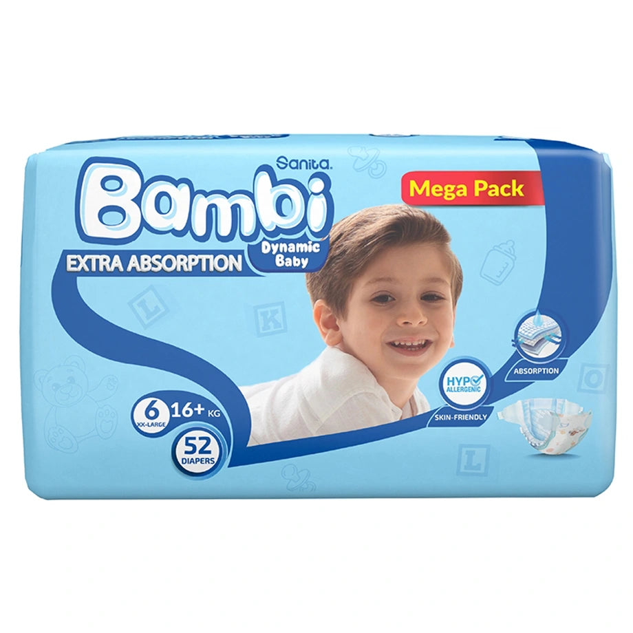 Bambi Baby Diapers Mega Pack of 52 XXLarge Size (16+ kg)