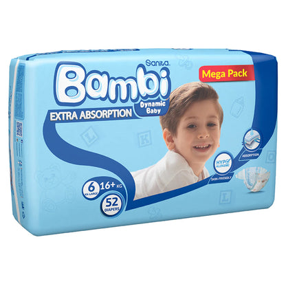 Bambi Baby Diapers Size 6 (16+ kg) Pack of 52 (Mega Pack)