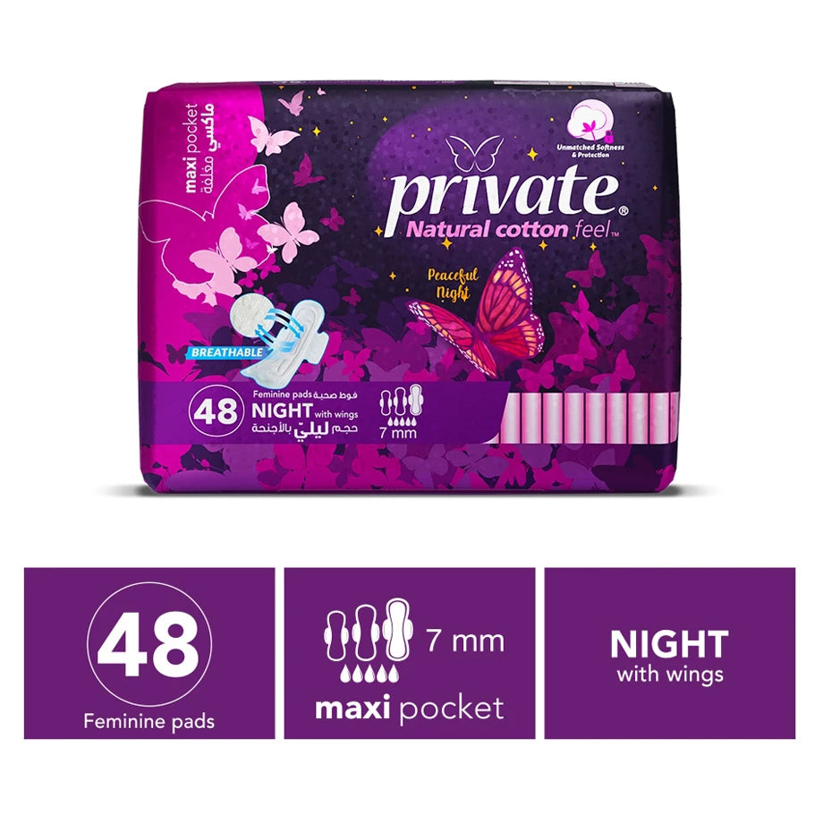 Private Maxi Pocket Night Sanitary Pads (48 pcs)