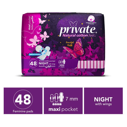 Private Maxi Pocket Night Sanitary Pads (48 pcs)
