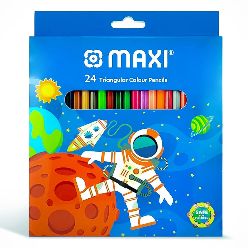 ماكسي - مجموعة أقلام تلوين مثلثة الشكل، ٢٤ قلمًا ماكسي - مجموعة أقلام تلوين مثلثة الشكل، ٢٤ قلمًا