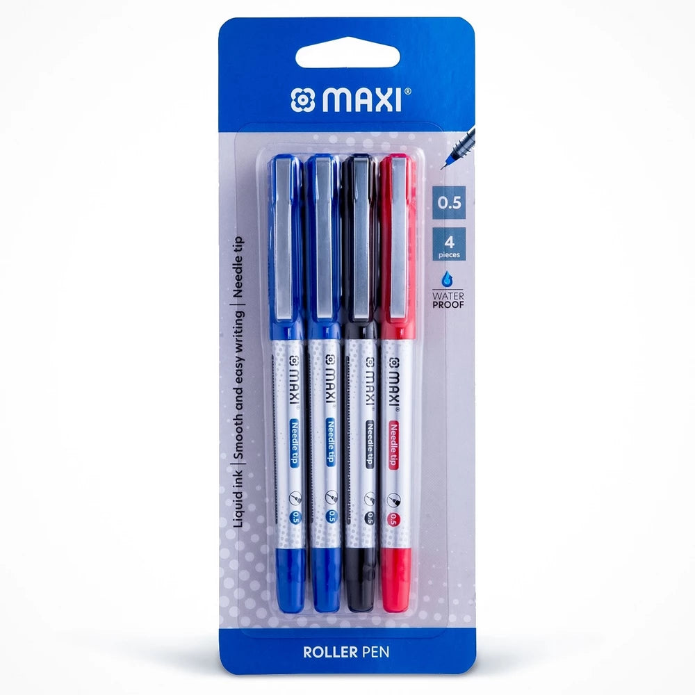 Maxi - Needle Tip Roller Pen 0.5mm Pack of 4 Maxi - Needle Tip Roller Pen 0.5mm Pack of 4