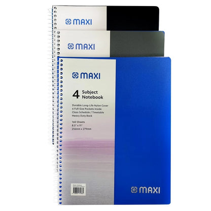 Maxi - Spiral Polypropylene 4 Subject Notebook - 11x8.5 inch -160 Sheets