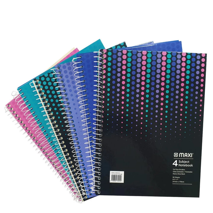Maxi - Spiral Hardcover 4 Subject Notebook - 9.5x7 inch - 160 Sheets