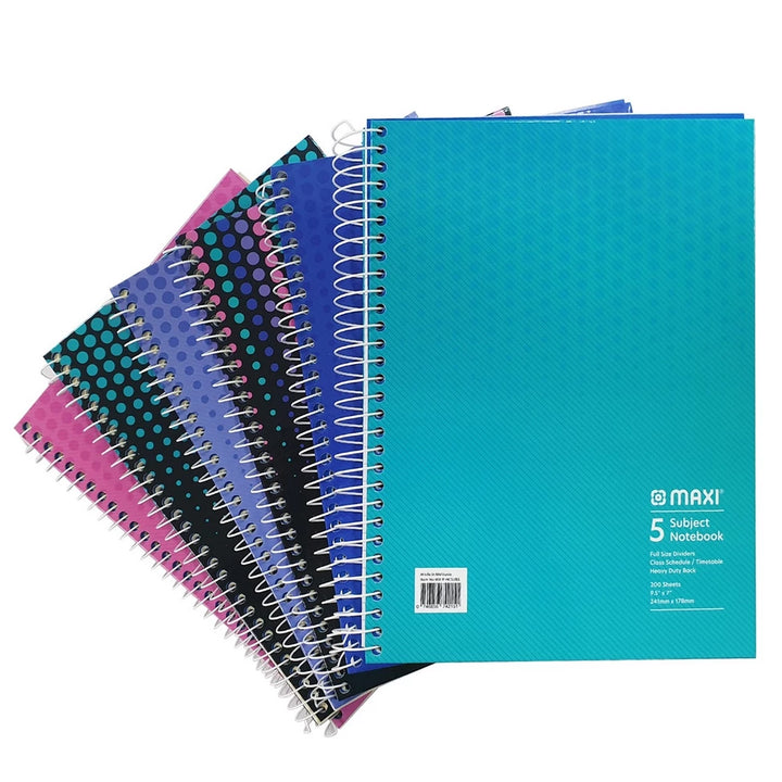 Maxi - Spiral Hardcover 5 Subject Notebook - 9.5x7 inch - 200 Sheets